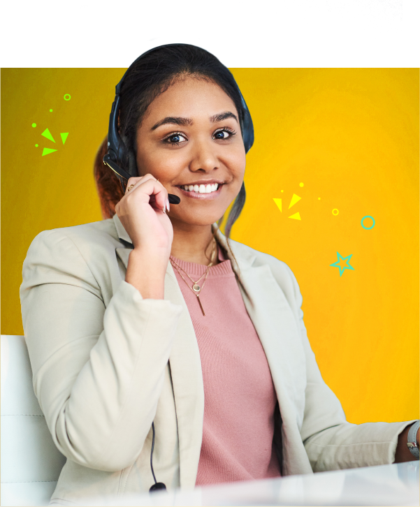 Educational Counseling Section Image: Smiling woman with operator headset.